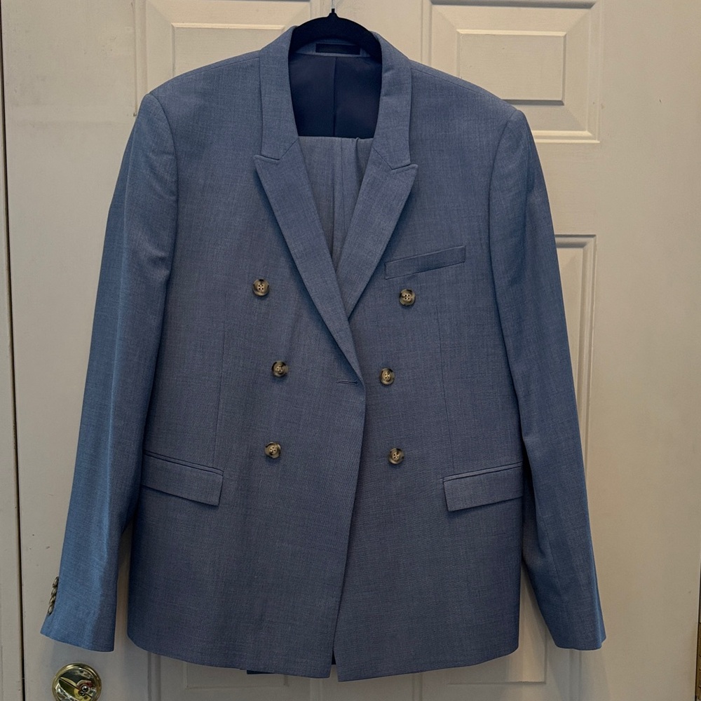Topman Men’s Double-Breasted Light Blue Blazer and Pant Suit